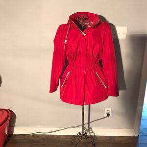 Red with white accents car coat